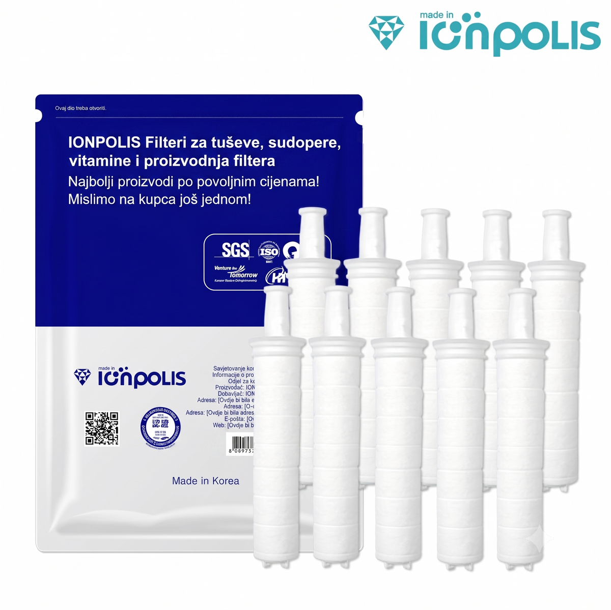 Ionpolis zamjenski sedimentni filter s certifikatom SGS ISO koja dermatološki te ispitano dokazuje o učinkovitosti filtera
